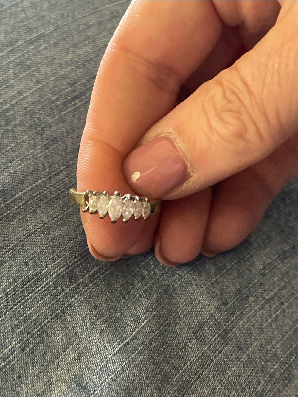 Gold Tone Marquise CZ Band Ring - White Stones